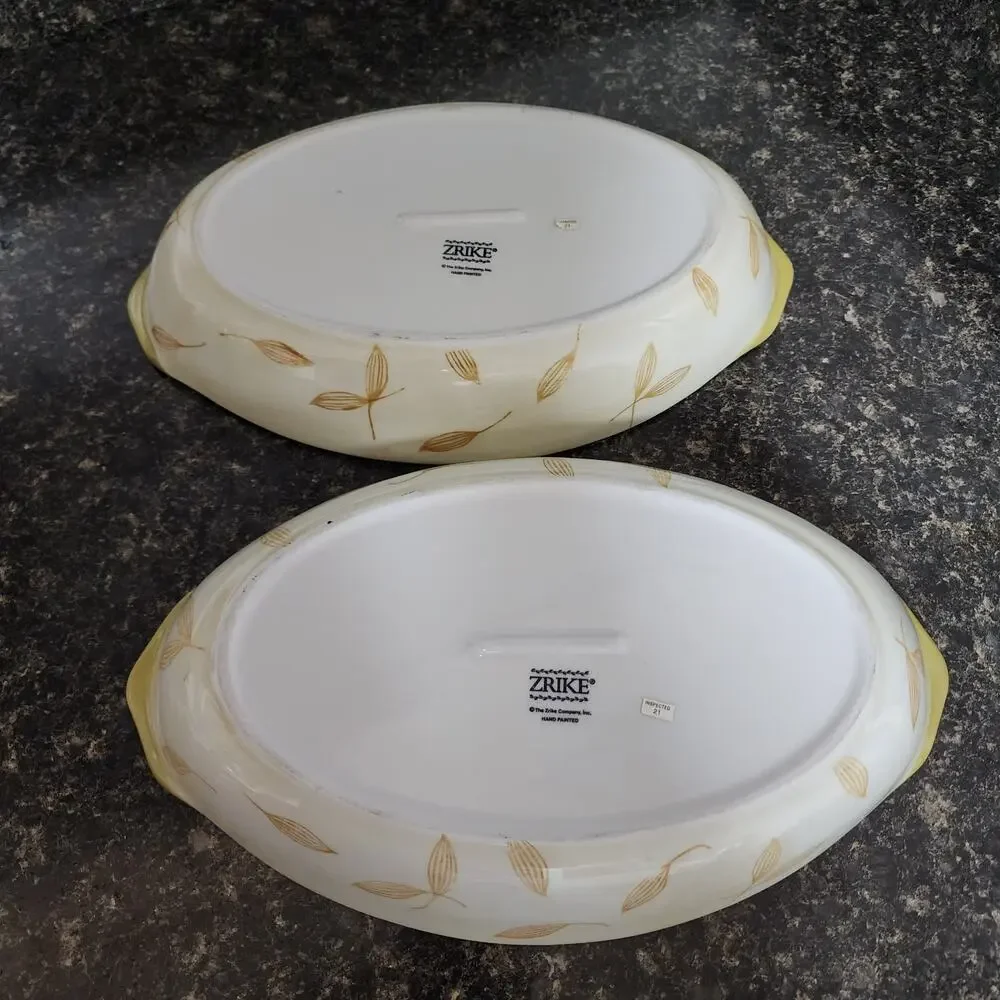 Set of 2 ZRIKE Golden Pear design handpainted casserole dishes